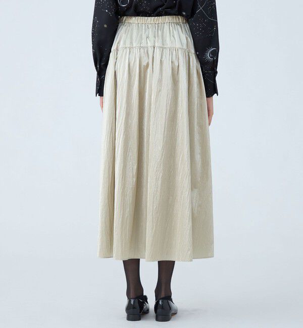 Ballsey「シャイニーコーティング ギャザーヨークロングスカート」|フレア|