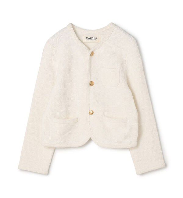 MACPHEE「モスライクステッチ クルーネックジャケット」|ノーカラージャケット|11 ホワイト