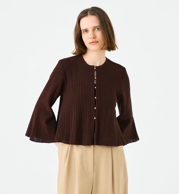 Ballsey「ブークレーミラノリブボーダー フレアカーディガン」|カーディガン|