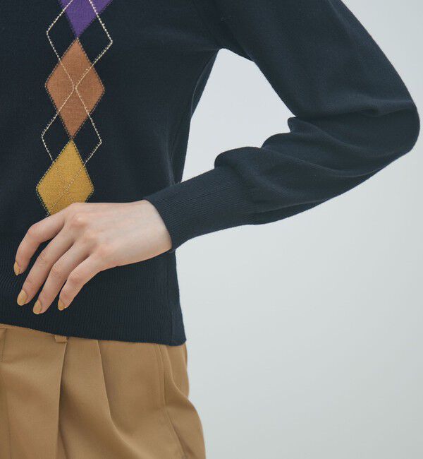 MACPHEE「プレーンウールアーガイル クルーネックプルオーバー」|ニット・セーター|