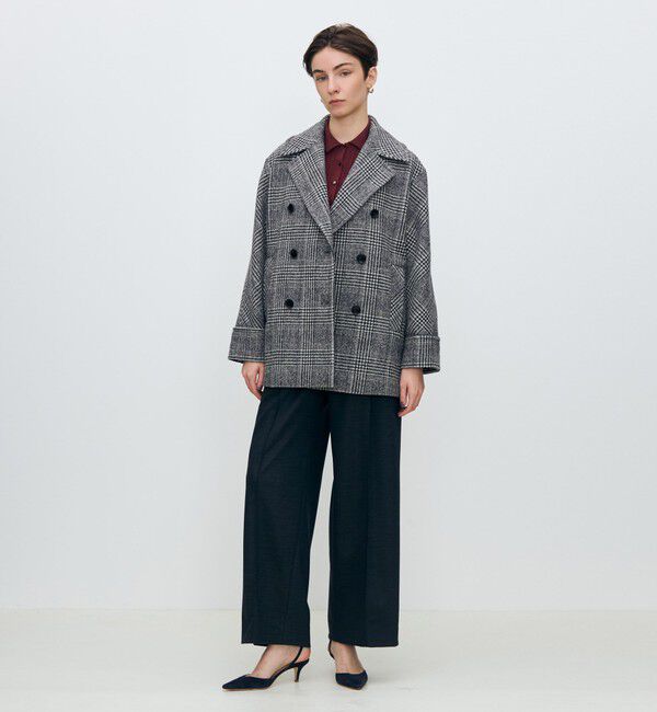TOMORROWLAND collection「ウールカシミヤグレンチェック ダブルブレストコート」|ピーコート|