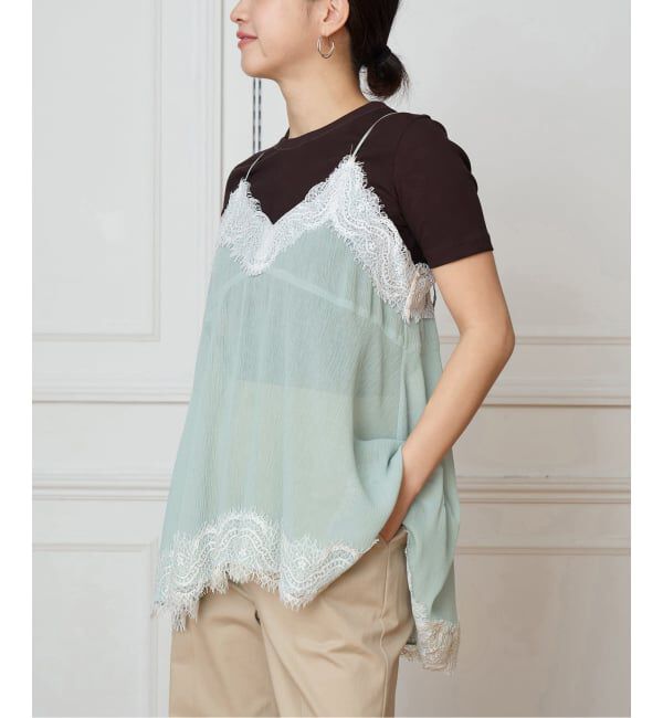 IENA LA BOUCLE「IENA LA BOUCLE 楊柳レースミニキャミドレス」|キャミソール|