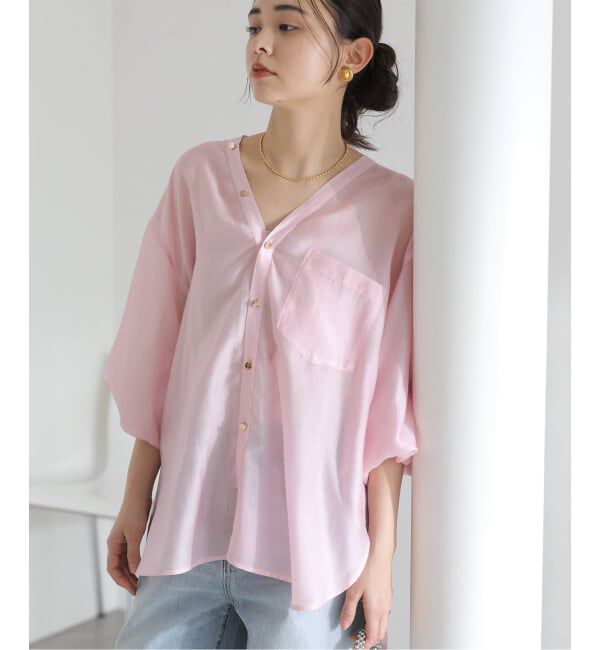  「【洗える】Vネックシアーシャツ」|シャツ・ブラウス|