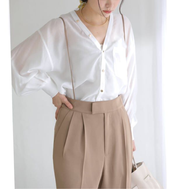  「【洗える】Vネックシアーシャツ」|シャツ・ブラウス|