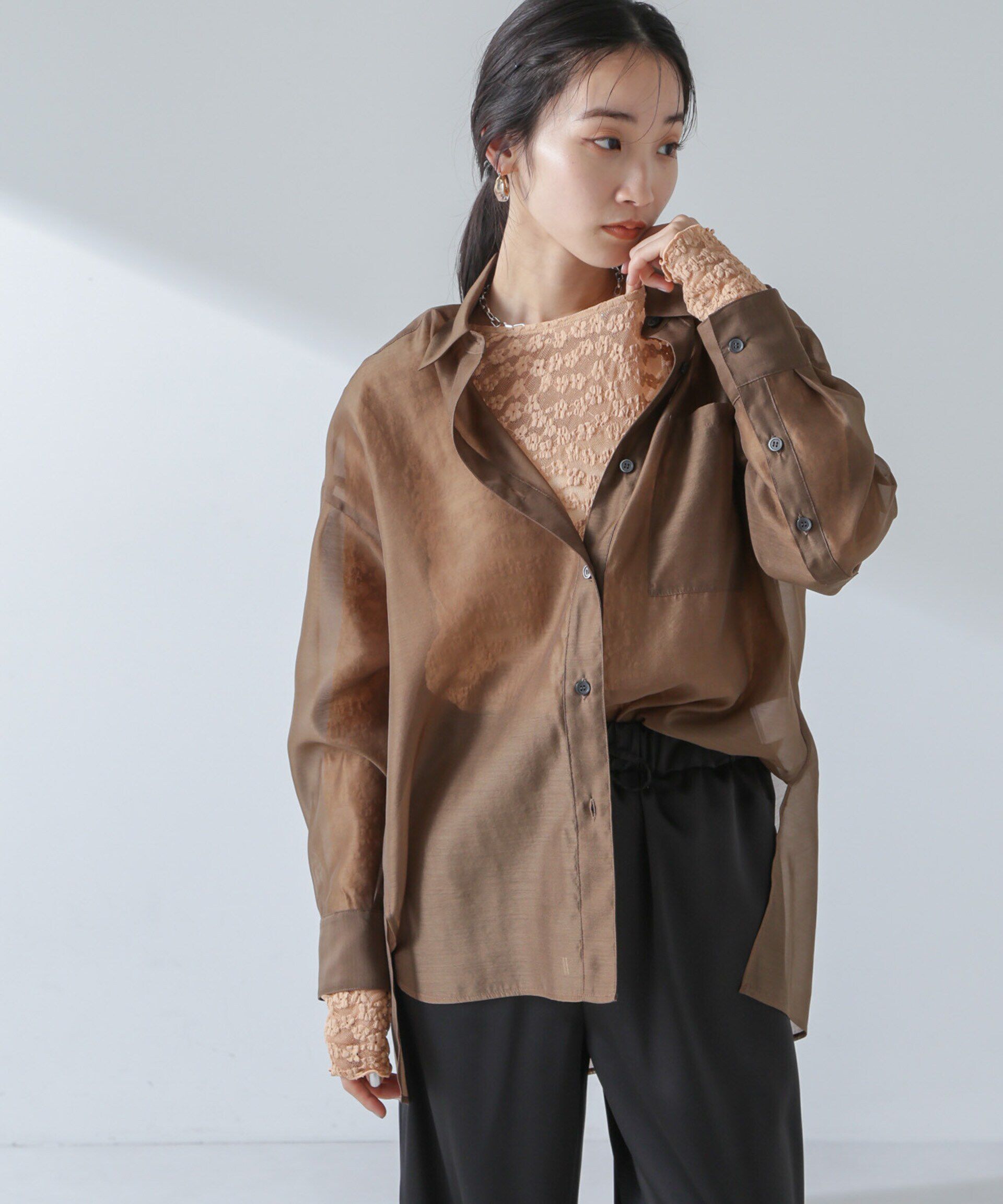 nano･universe「フラワーシアーカットトップス」|Tシャツ・カットソー|ベージュ