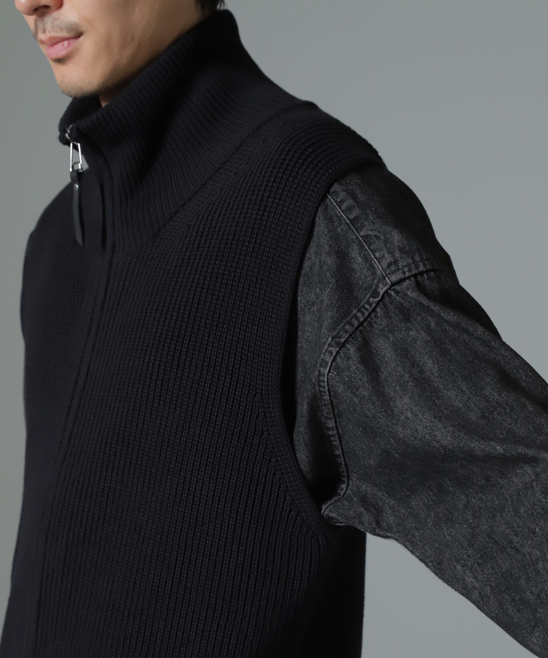 nano･universe「片アゼドライバーズジップニットベスト」|ニット・セーター|