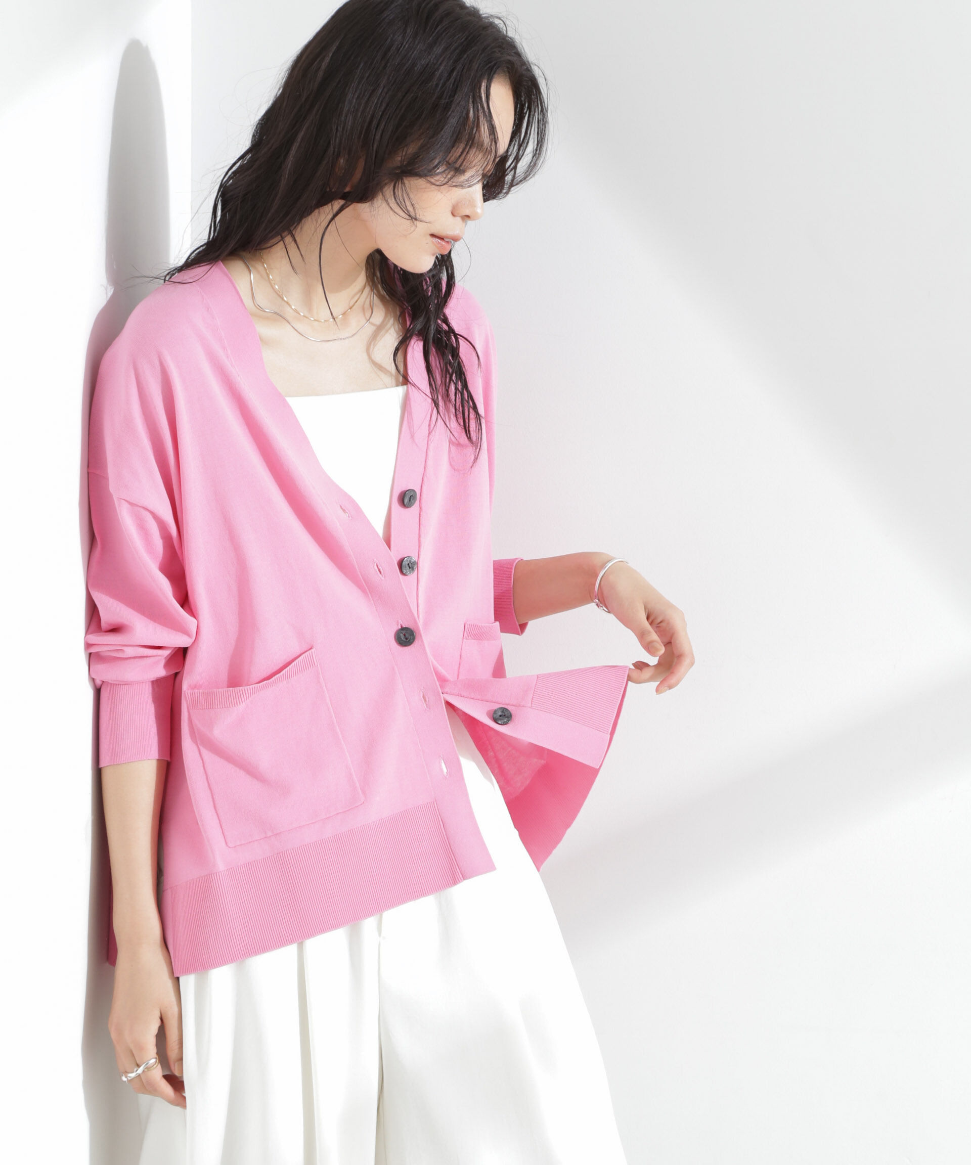 nano･universe「TEKNICO GIZAコットンオーバーカーディガン」|ニット・セーター|ピンク