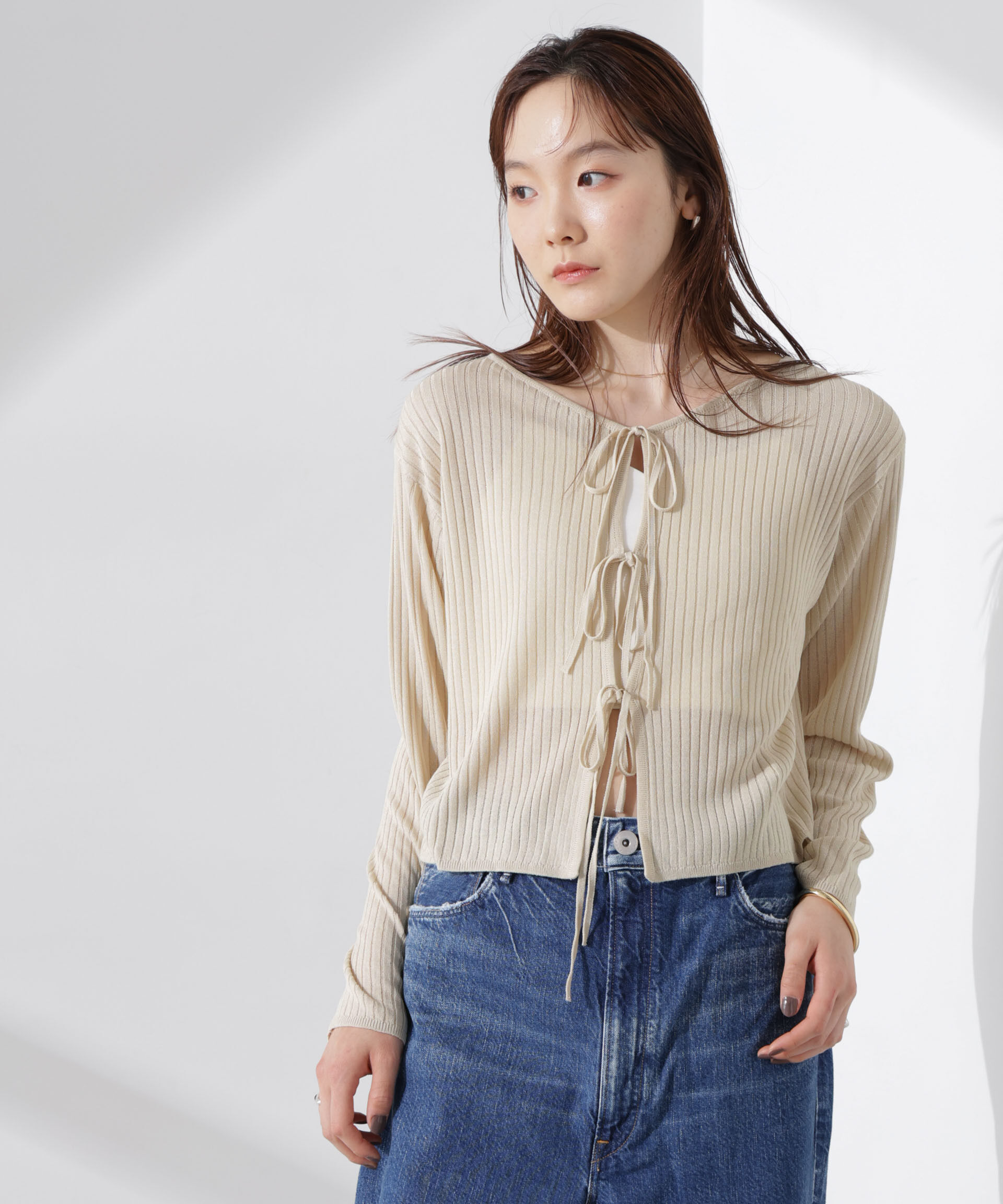 nano･universe「前後2wayリボン開きカーディガン」|ニット・セーター|