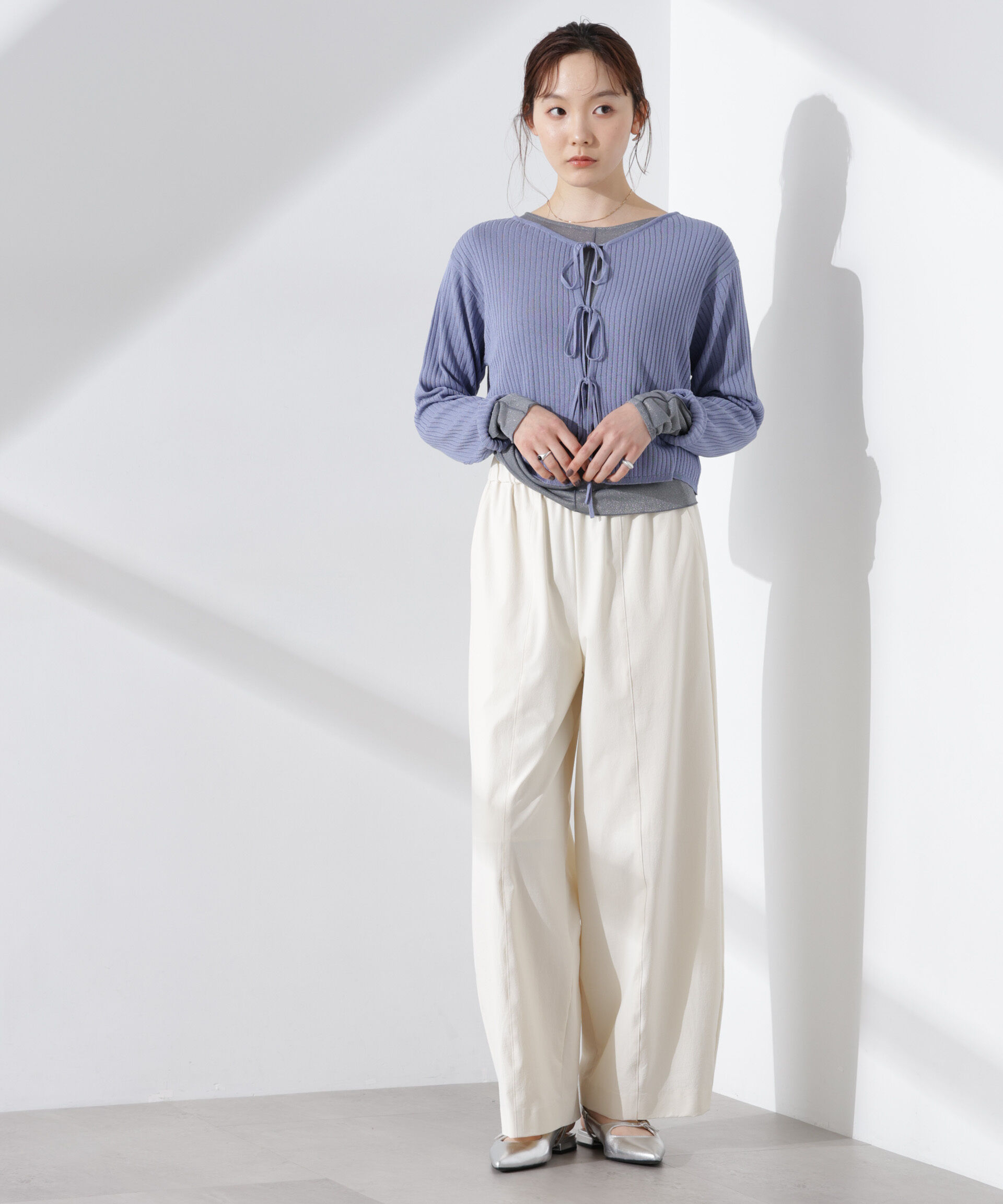 nano･universe「前後2wayリボン開きカーディガン」|ニット・セーター|