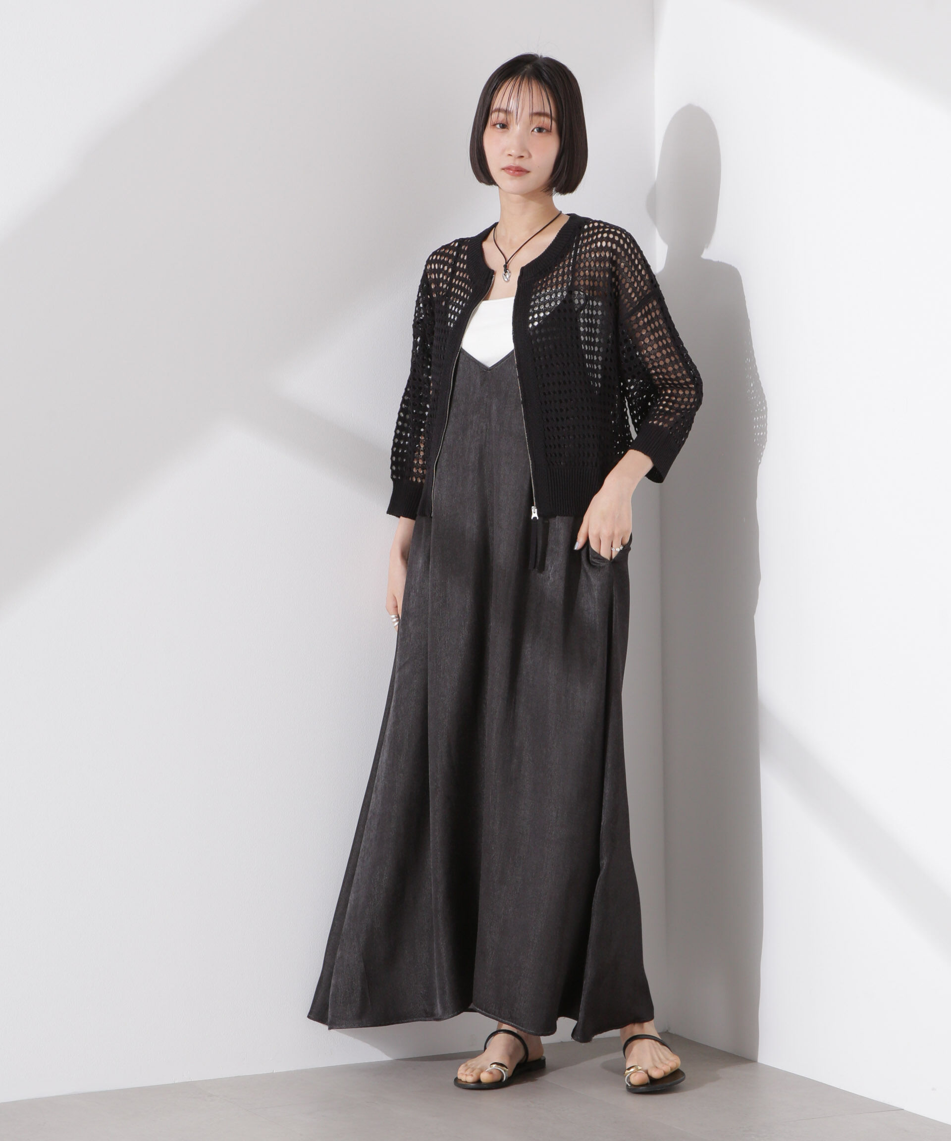 nano･universe「メッシュニットジップカーディガン」|ニット・セーター|