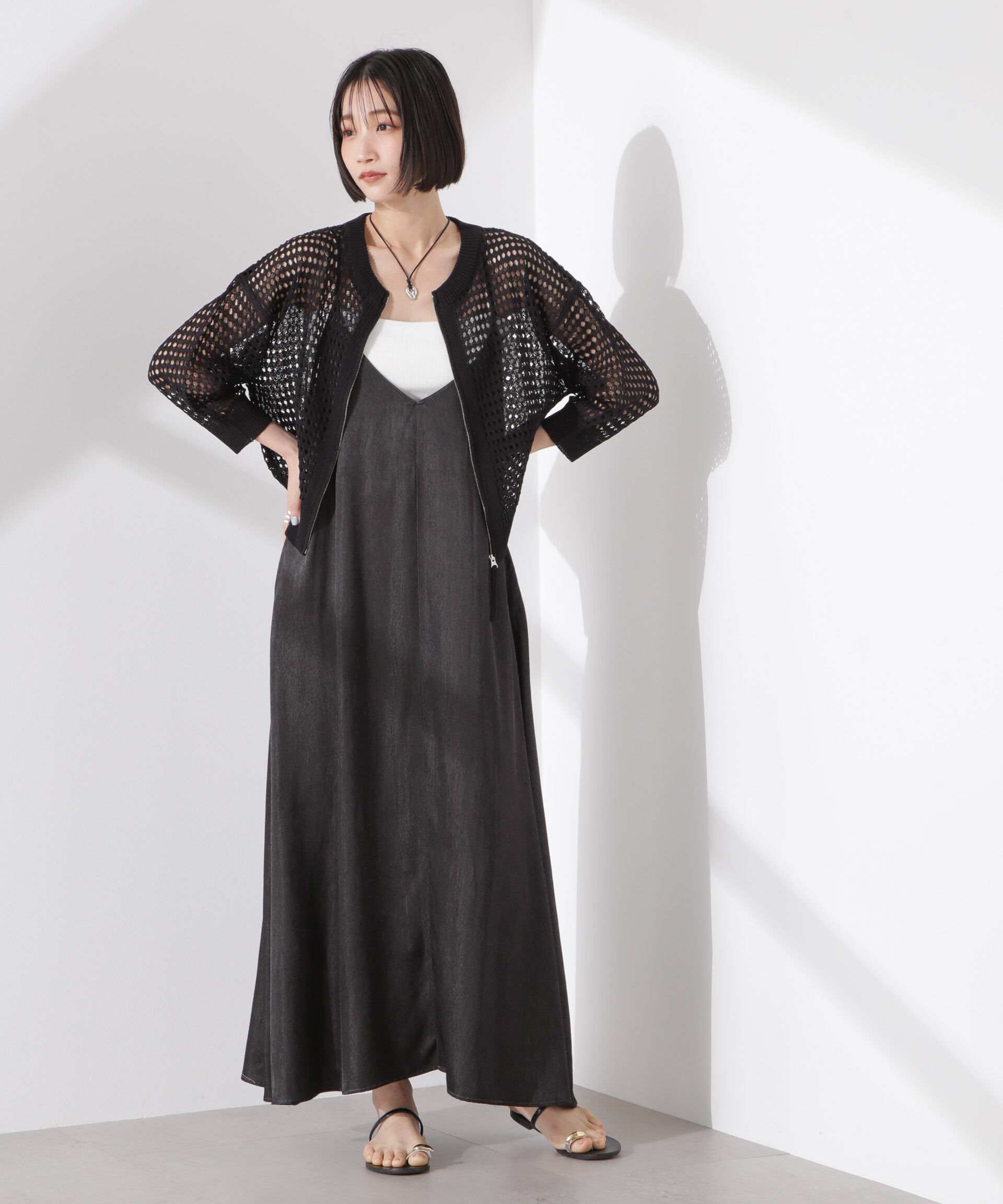 nano･universe「メッシュニットジップカーディガン」|ニット・セーター|