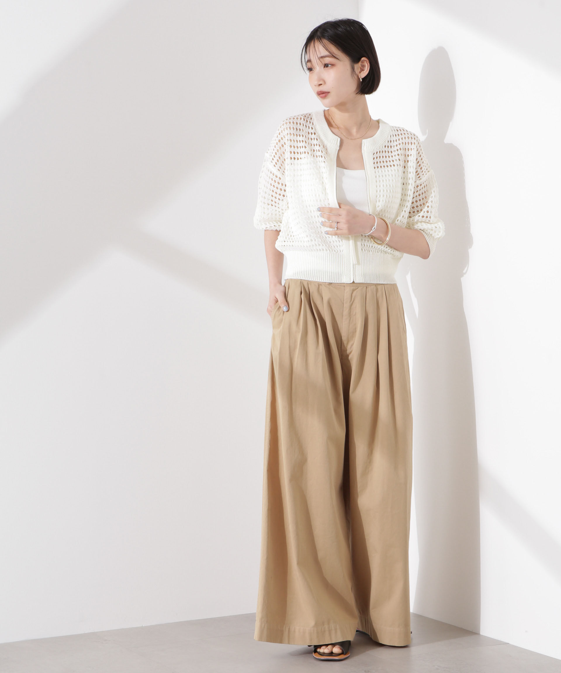 nano･universe「メッシュニットジップカーディガン」|ニット・セーター|