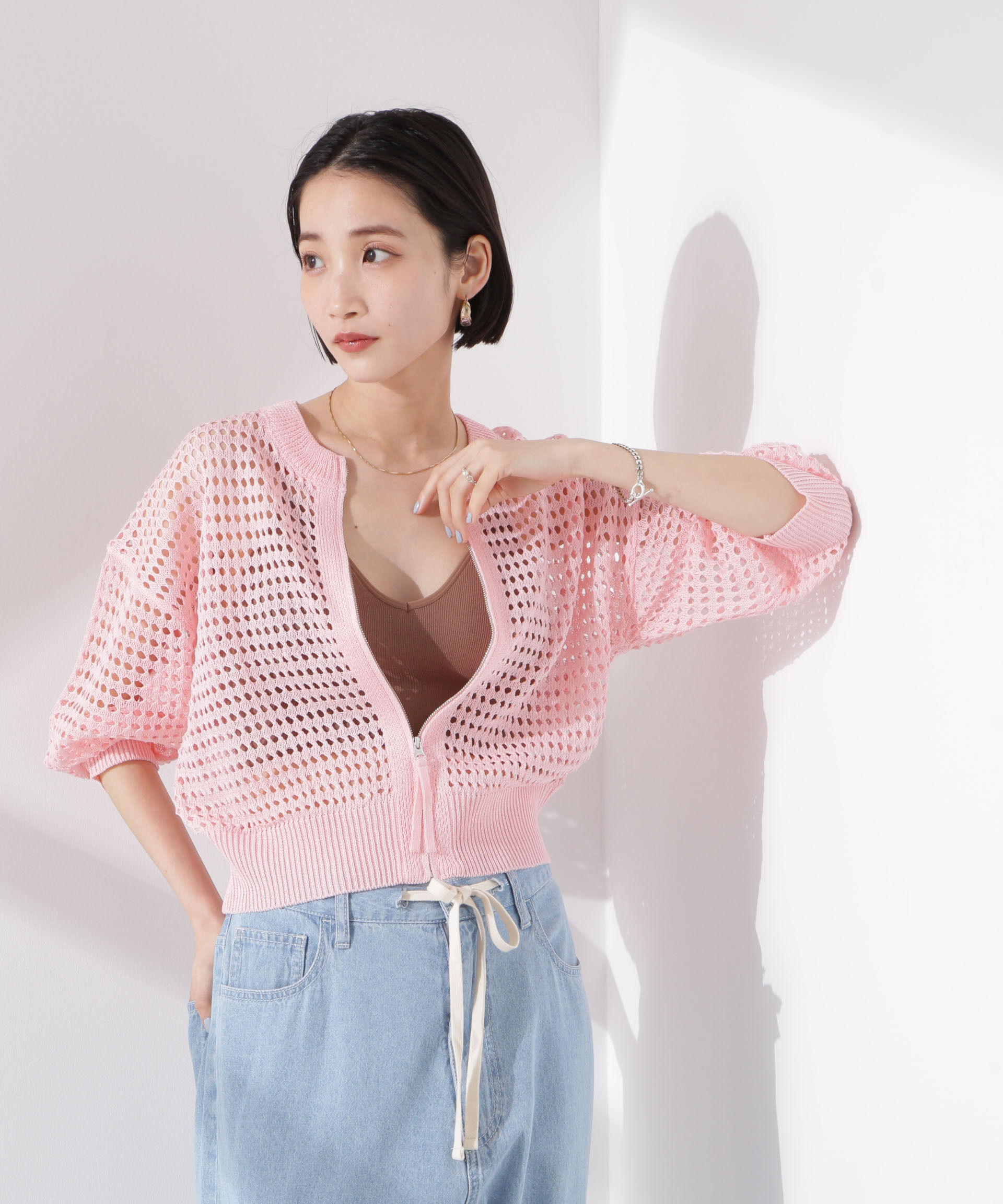 nano･universe「メッシュニットジップカーディガン」|ニット・セーター|