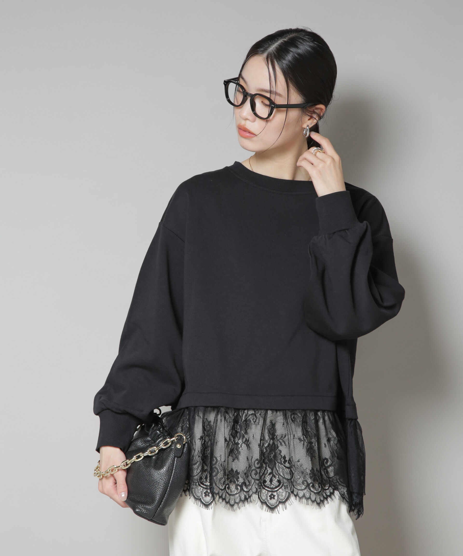 nano･universe「裾レースコンビペプラムカットトップス」|Tシャツ・カットソー|