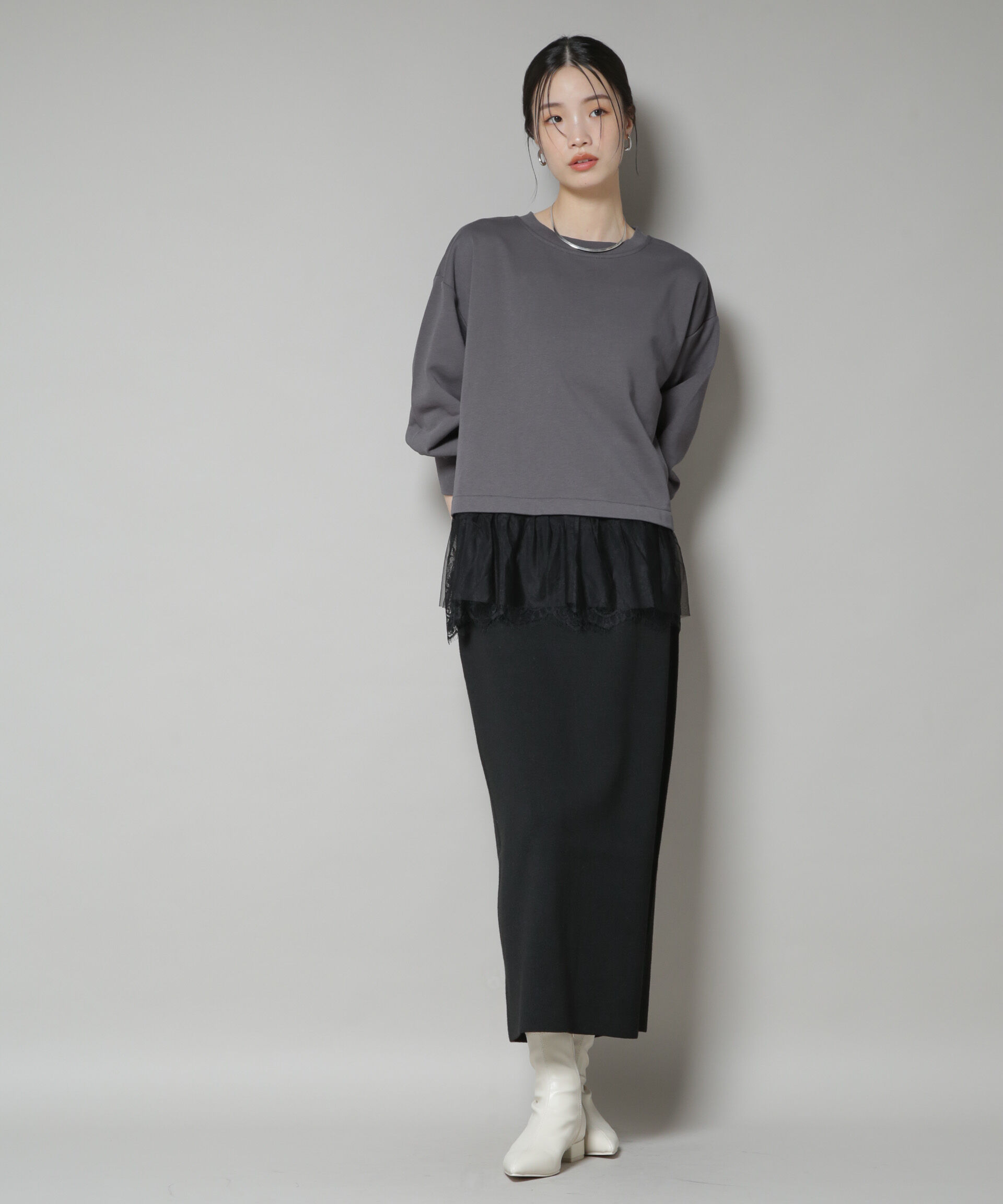 nano･universe「裾レースコンビペプラムカットトップス」|Tシャツ・カットソー|