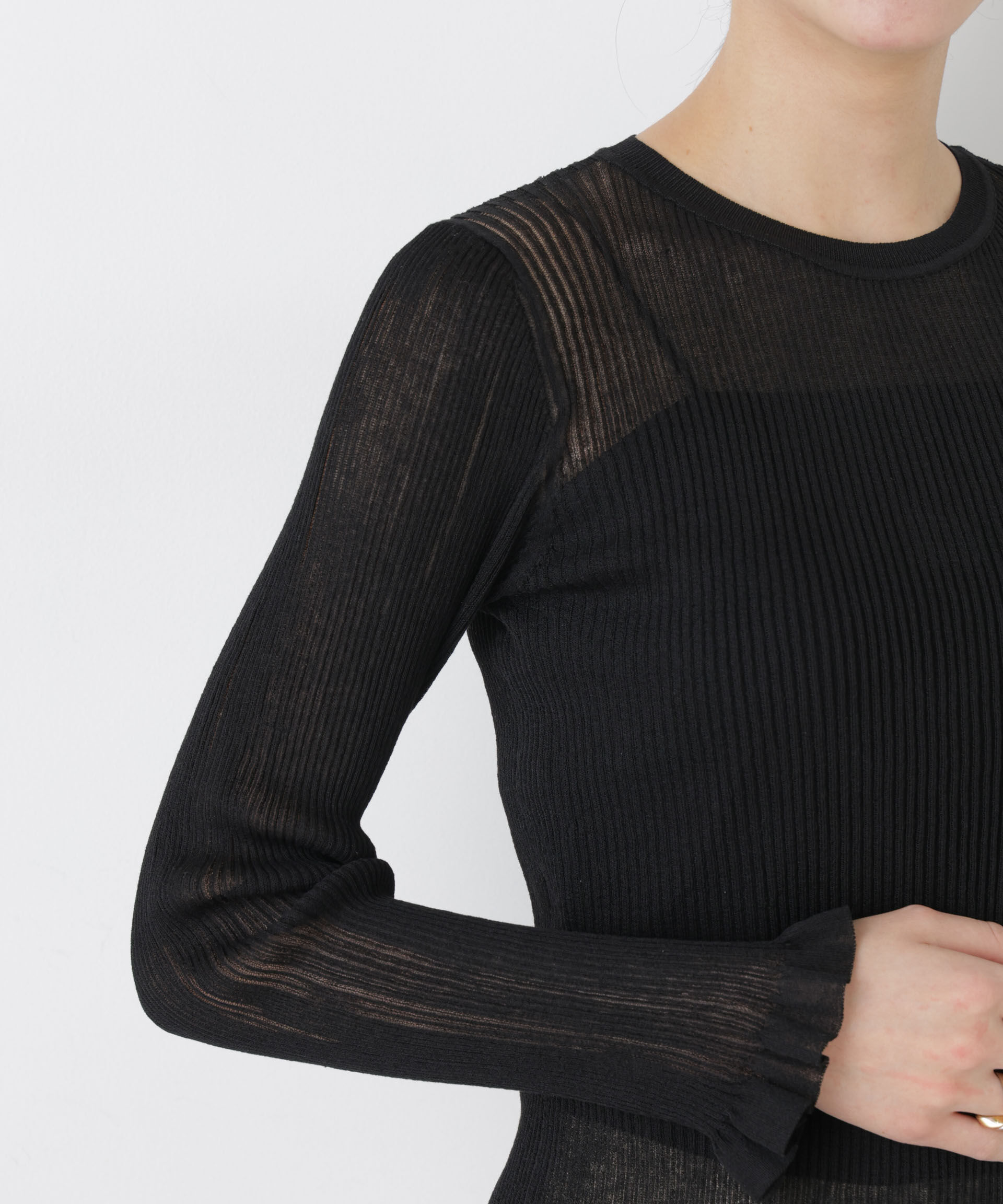 nano･universe「シアーリブフリルカフニット」|ニット・セーター|