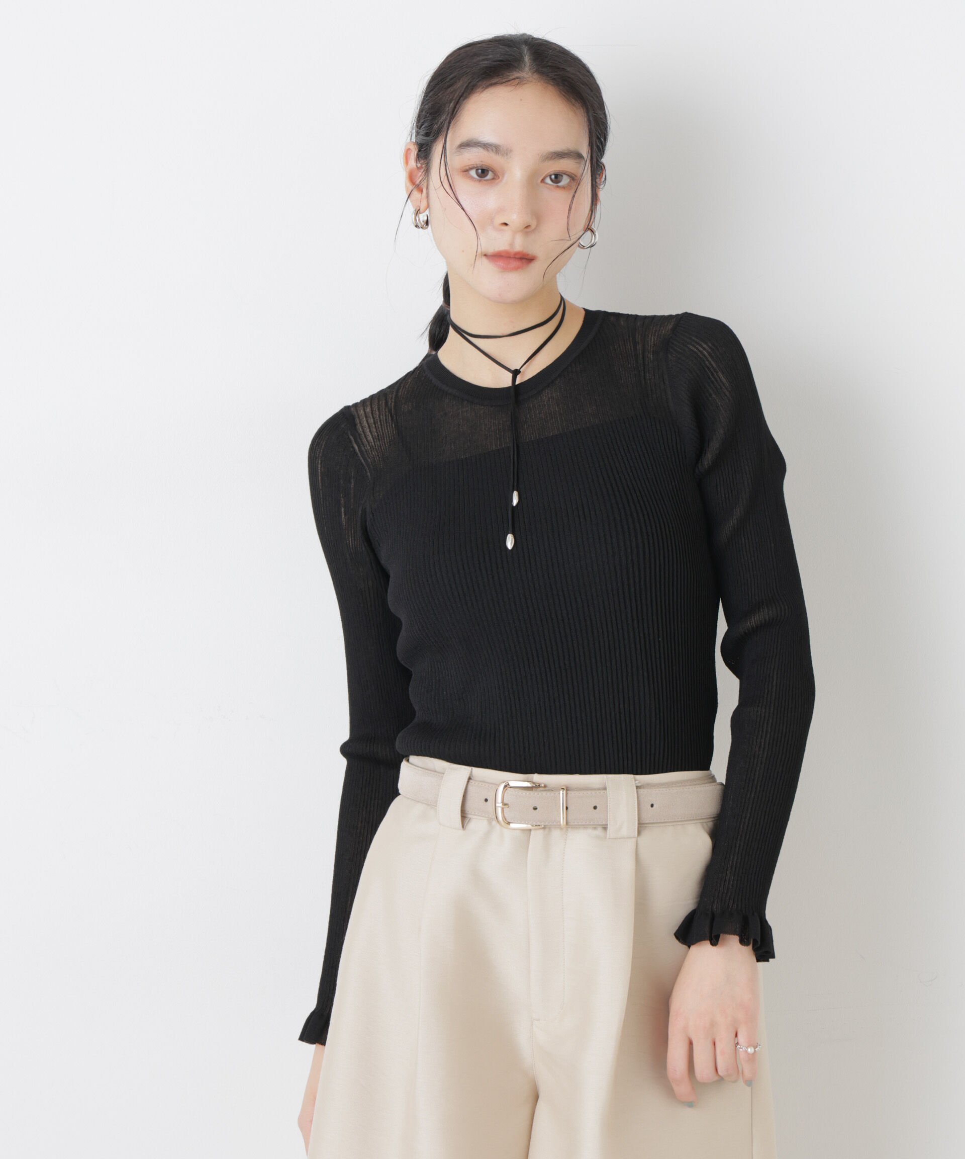 nano･universe「シアーリブフリルカフニット」|ニット・セーター|