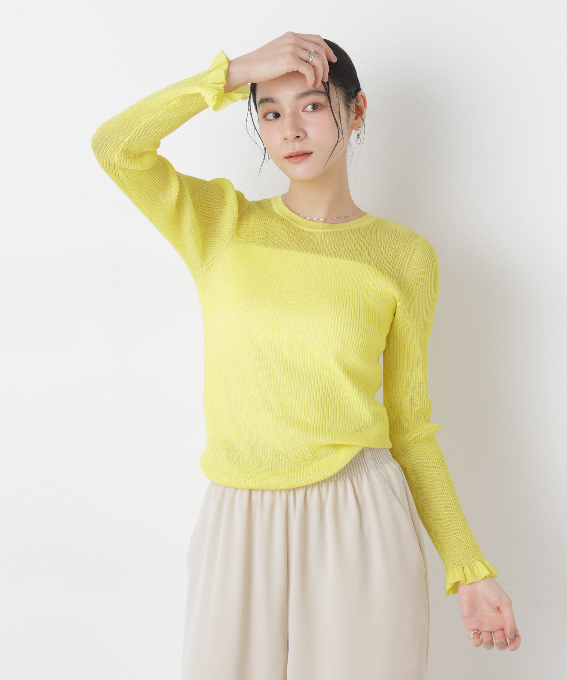 nano･universe「シアーリブフリルカフニット」|ニット・セーター|