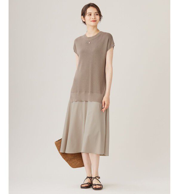 自由区「【カタログ掲載・洗える】ハイツイストコットンアセテート異素材コンビ ワンピース」|ワンピース|