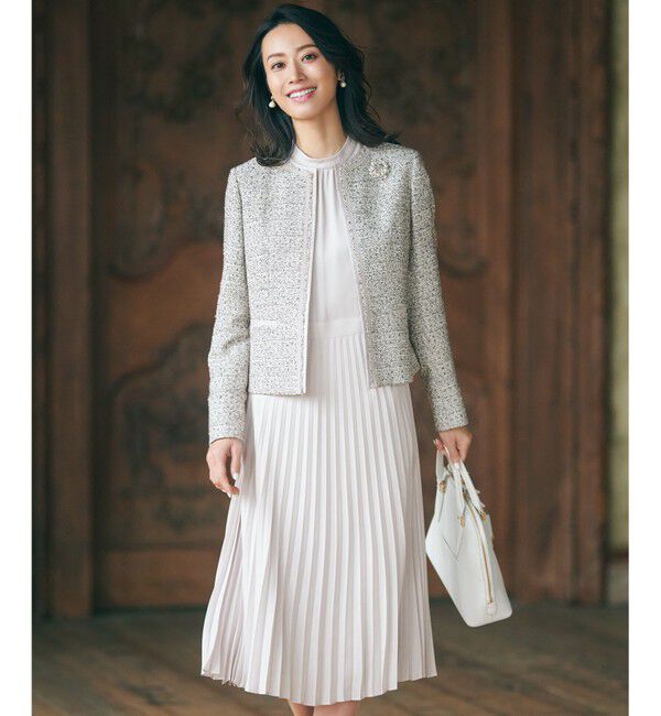 23区「【セットアップ対応】シャインツイードストレッチ ノーカラー ジャケット」|ノーカラージャケット|