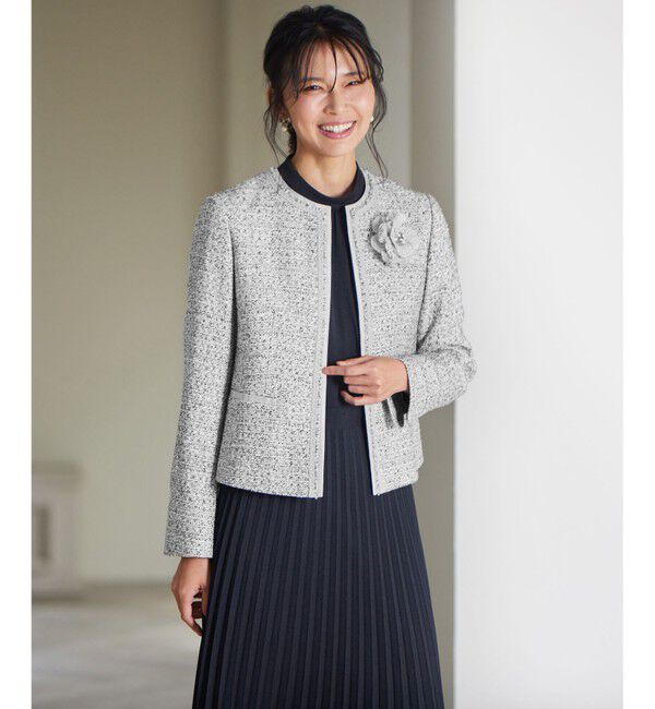 23区「【セットアップ対応】シャインツイードストレッチ ノーカラー ジャケット」|ノーカラージャケット|