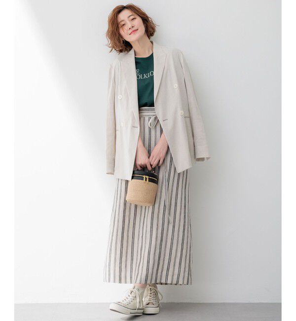 23区「【セットアップ対応/洗える】リネンレーヨンストレッチ ダブル ジャケット」|テーラードジャケット|