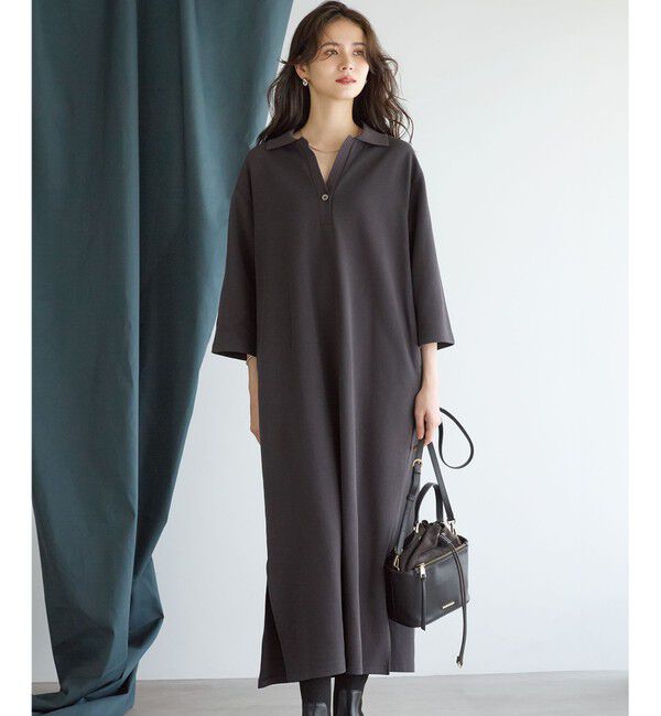 23区「【SLOW/一部店舗限定】ライトダンボール スキッパー ワンピース」|ワンピース|グレー系