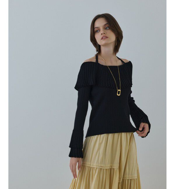 GRACE CONTINENTAL「アイレットフレアニットトップ」|ニット・セーター|ブラック