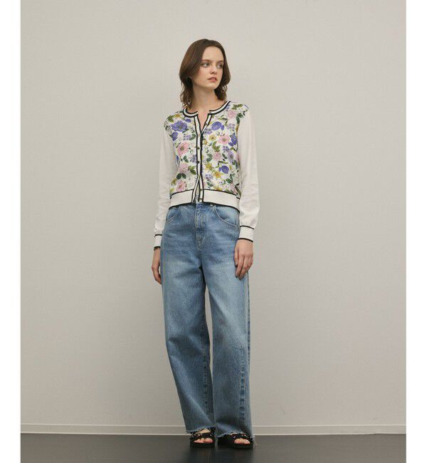 GRACE CONTINENTAL「フラワープリントニットカーディガン」|カーディガン|ホワイト