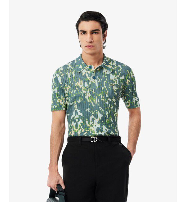 LACOSTE「オーディエンステキスタイルリブニットポロシャツ」|ニット・セーター|グレイッシュブルー