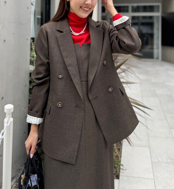 NOLLEY'S「《セットアップ対応》ウォッシャブルウール調ストレッチダブルジャケット」|テーラードジャケット|ブラウン