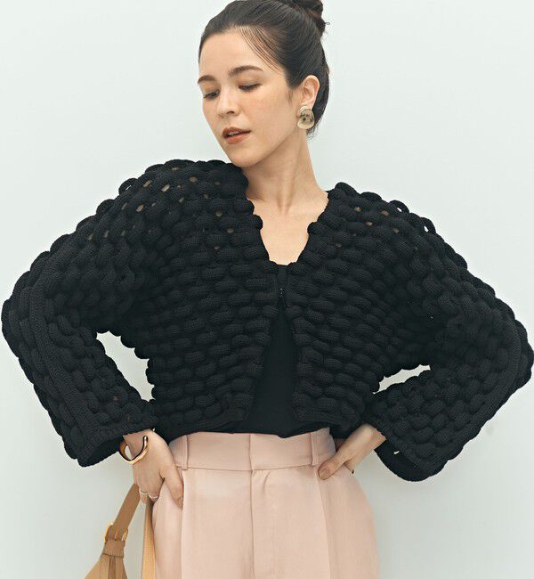 Laraaji「《手洗い可能》3D柄ボレロカーディガン」|カーディガン|ブラック