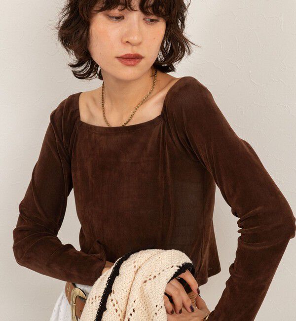 MAQWEL「【MAQWEL/マクウェル】ウォッシャブルベロアレイヤードトップス」|Tシャツ・カットソー|