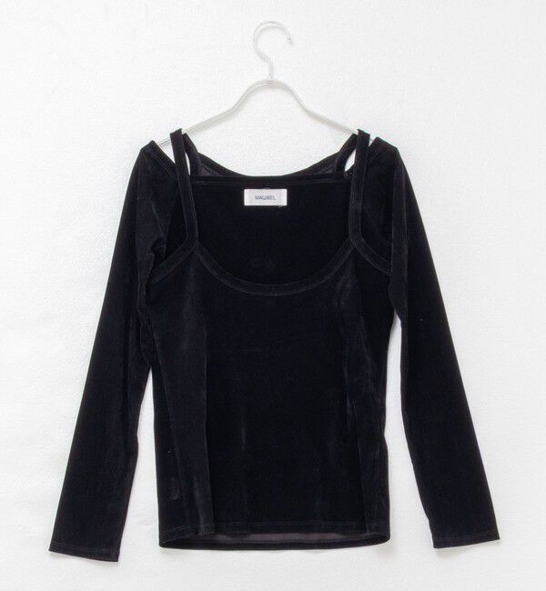 MAQWEL「【MAQWEL/マクウェル】ウォッシャブルベロアレイヤードトップス」|Tシャツ・カットソー|