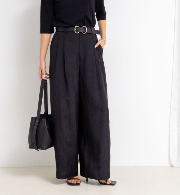 NOLLEY'S「ウォッシャブルクラッシュサテンワイドパンツ」|その他|ブラック