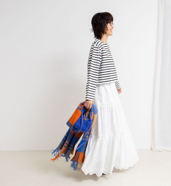 NOLLEY'S「nolnol ウォッシャブルMVSシルケットボーダーショートT」|Tシャツ・カットソー|