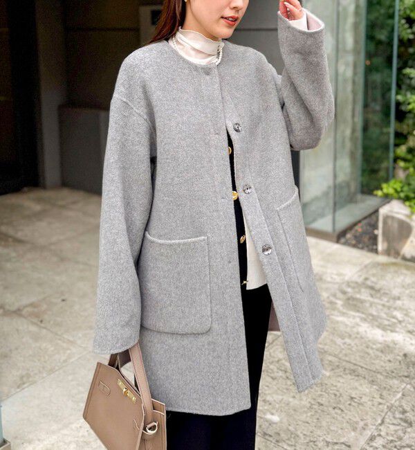 NOLLEY'S「バイカラーリバーコート」|ノーカラーコート|