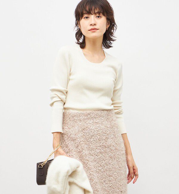 NOLLEY'S sophi「《アンサンブル対応》《手洗い可能》カシミヤ混リブUネックプルオーバー」|ニット・セーター|エクリュ