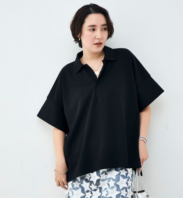 Rie Miller「ウォッシャブルポロ襟ハーフスリーブジョーゼットダンボール」|ポロシャツ|