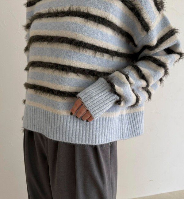 fredy emue「マルチボーダークロップドニットプルオーバー」|ニット・セーター|