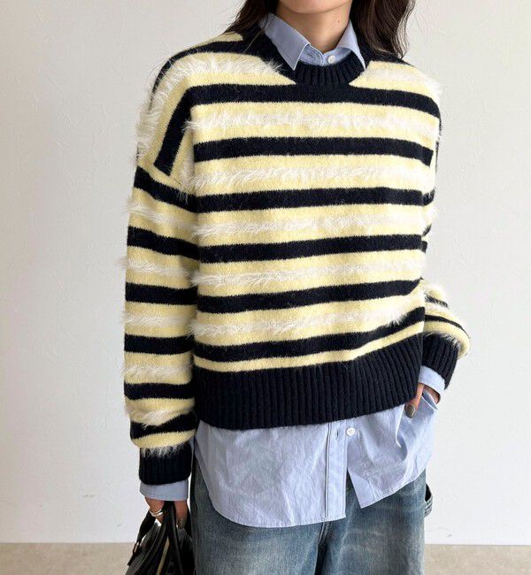 fredy emue「マルチボーダークロップドニットプルオーバー」|ニット・セーター|