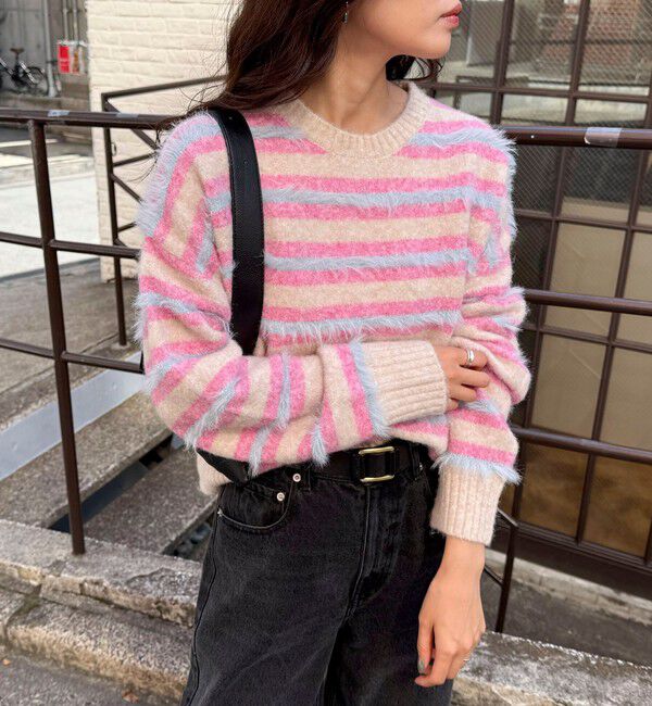 fredy emue「マルチボーダークロップドニットプルオーバー」|ニット・セーター|