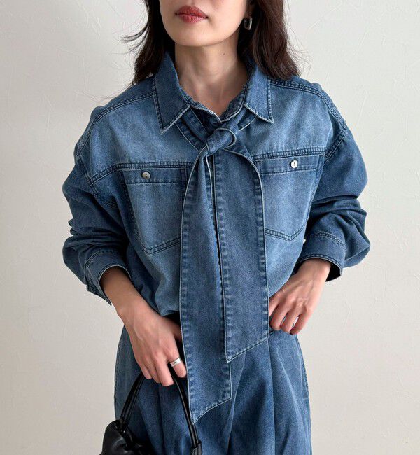 fredy emue「《セットアップ対応》デニムボウタイクロップドシャツ」|シャツ・ブラウス|