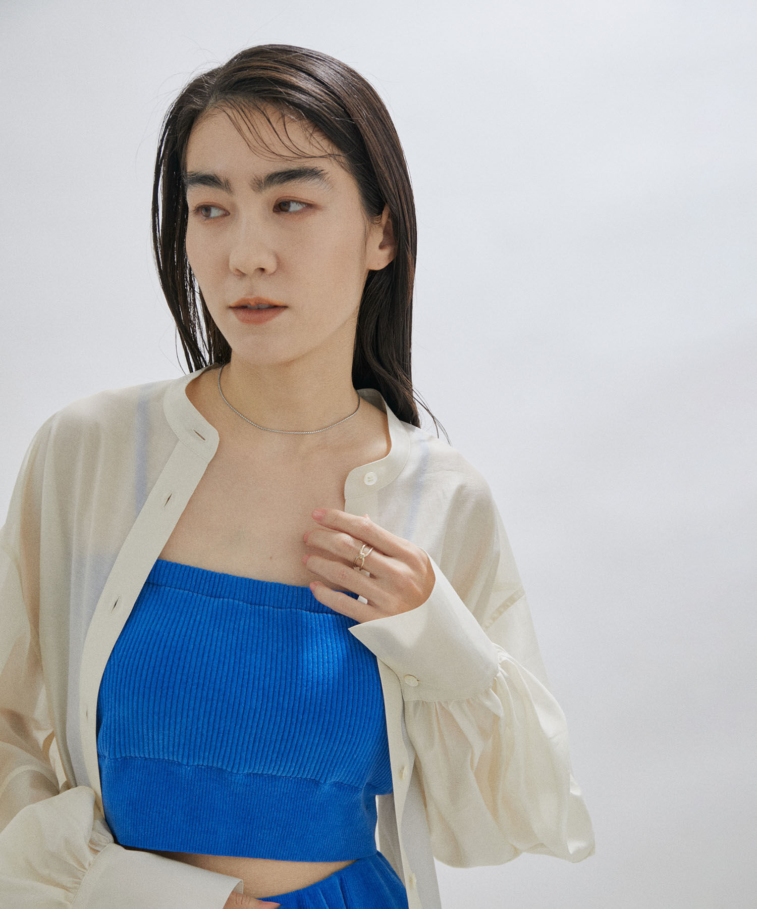 SALON adam et rope'「【オーガニックコットン】パッド付きチューブトップ-CreamyCotton /クリーミーコットン-」|チューブトップ|ブルー系(45)