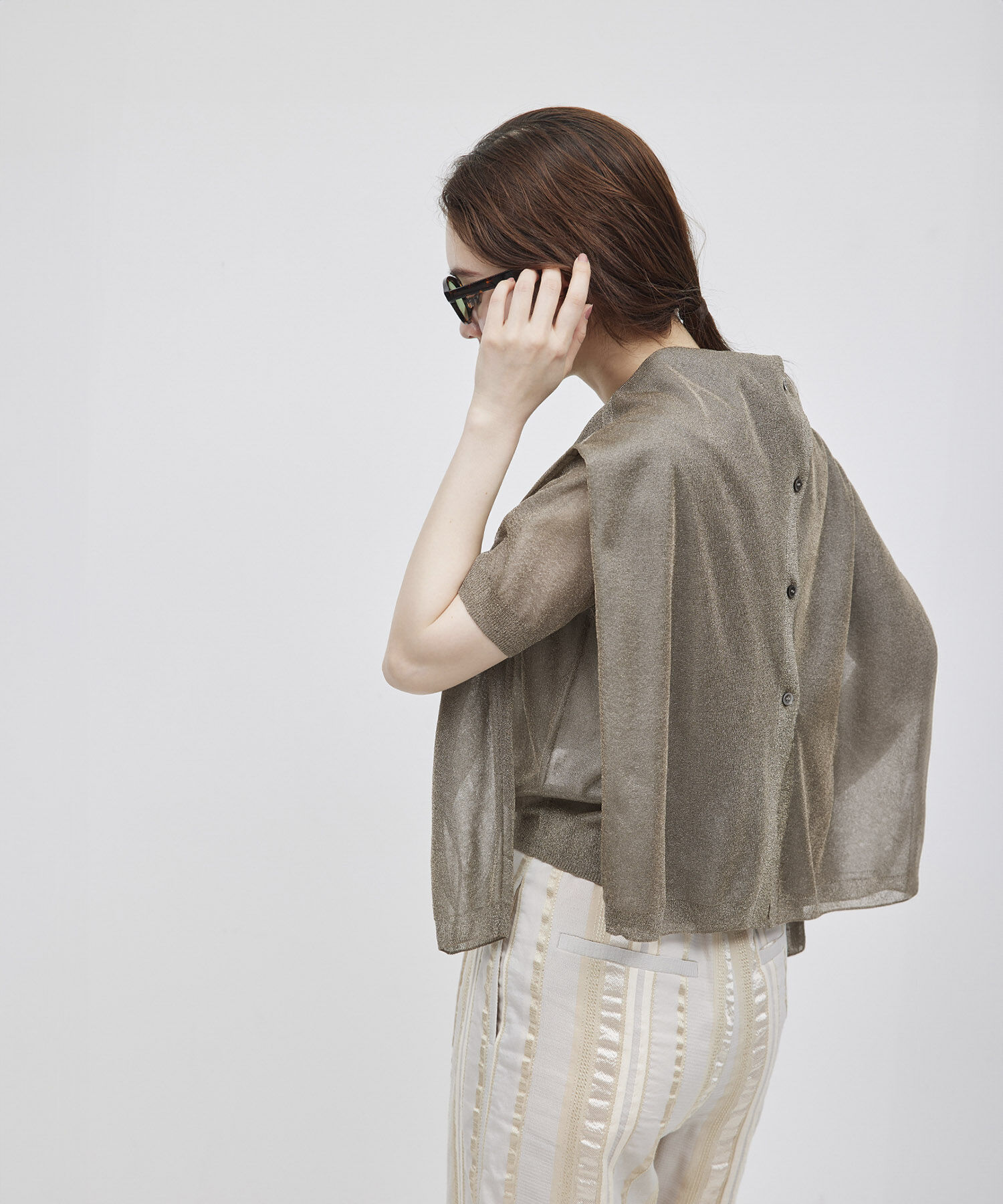 ROPE「【洗える】ラメシアーニット半袖プルオーバー【アンサンブル対応】」|ニット・セーター|