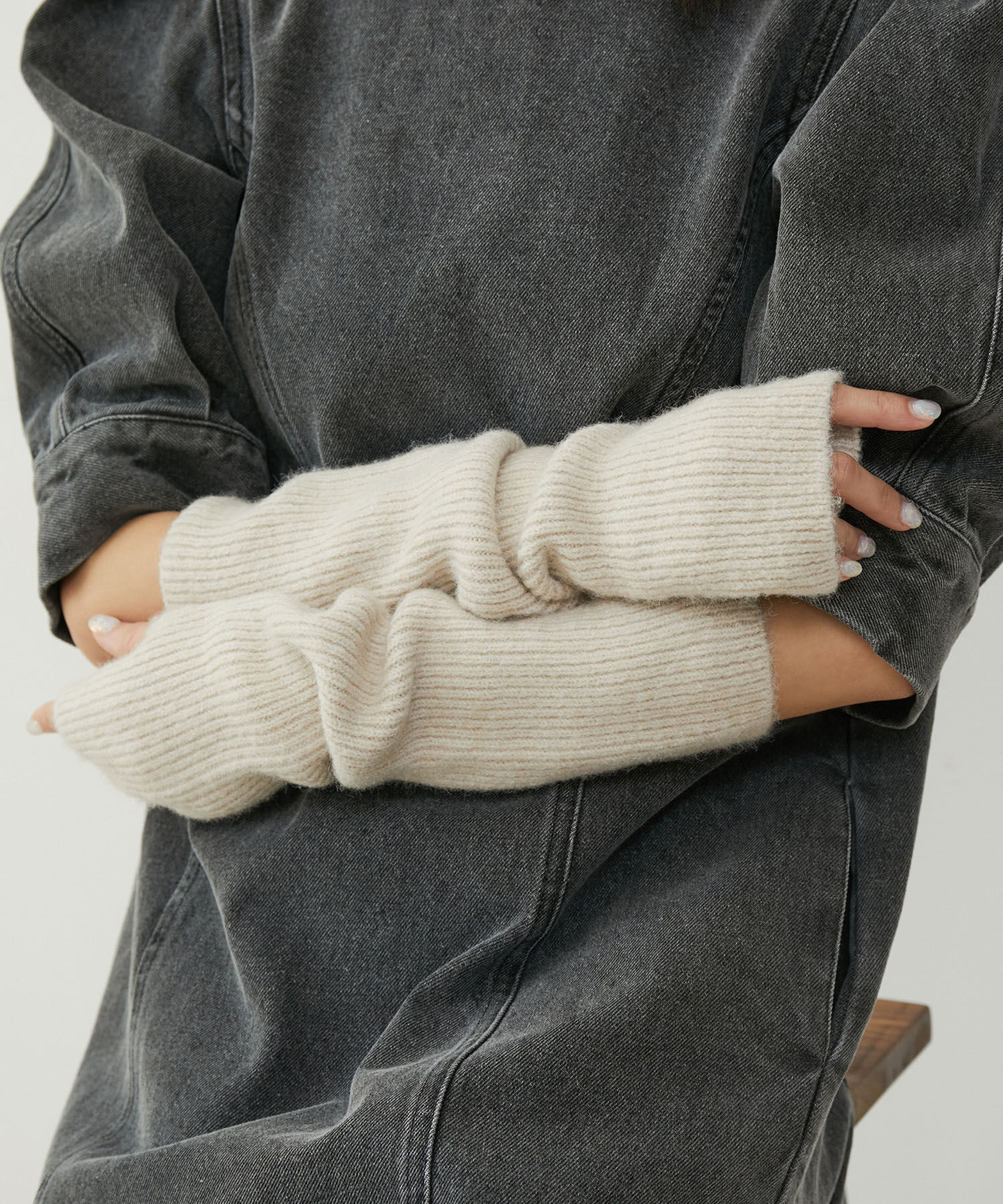 VIS「【2WAY】フィンガーレスリブニットアームウォーマー」|手袋|オフホワイト(15)