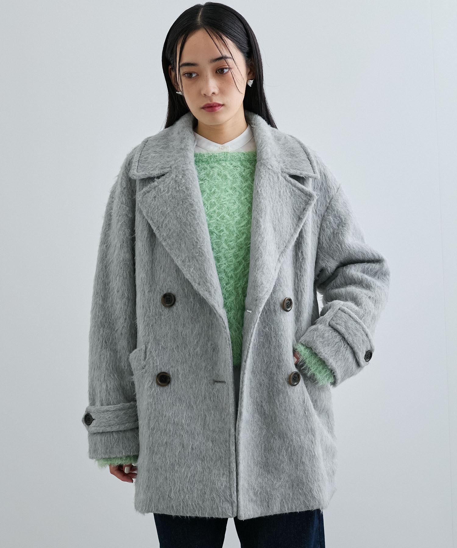 VIS「シャギーミディ丈Pコート」|ピーコート|