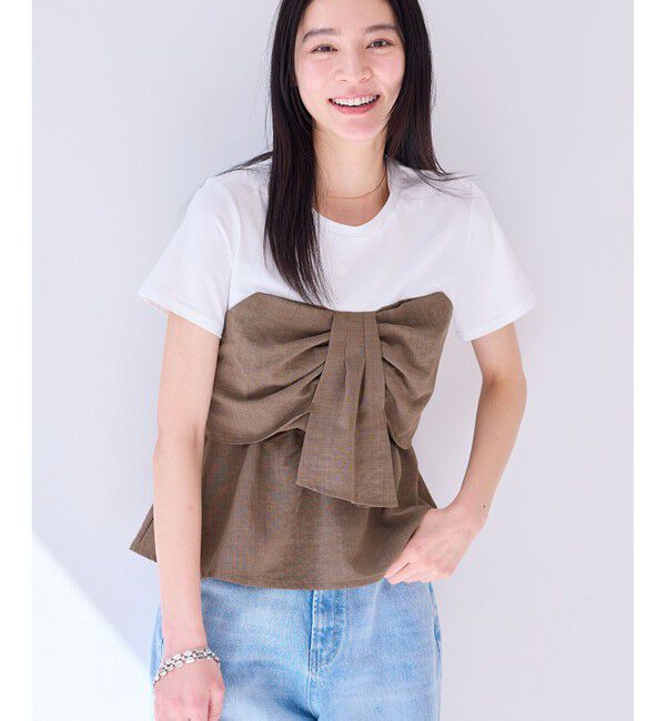 VIS「【新色追加】【美easy】ねじりリボンTシャツドッキングプルオーバー【接触冷感/洗える】」|Tシャツ・カットソー|