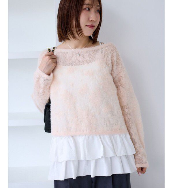 VIS「フラワーモチーフフェザーシアーニット」|ニット・セーター|