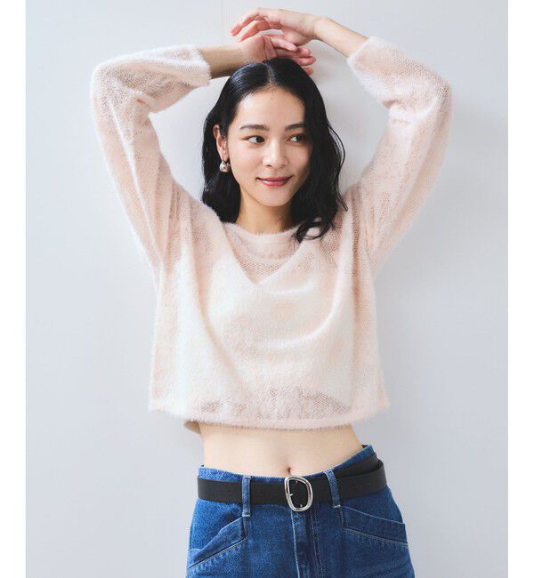 VIS「フラワーモチーフフェザーシアーニット」|ニット・セーター|